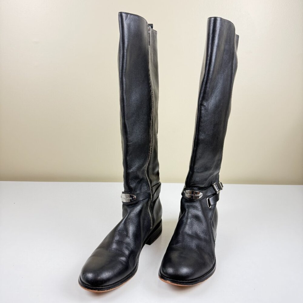 MICHAEL Michael Kors Black Leather Riding Boots Knee High